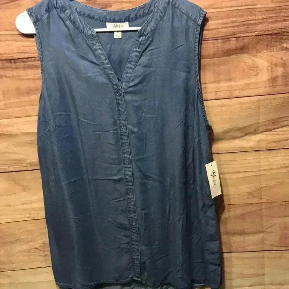 Style & Co Sleeveless Denim Top Size 0X